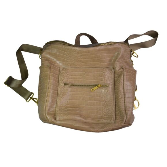 Fawn Designs The Original Diaper Bag Beige Tan Alligator Faux Leather Backpack - Picture 1 of 12